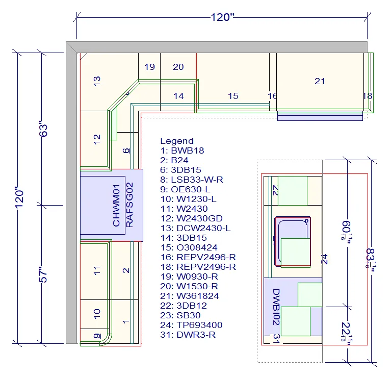 10x10 Kitchen Layout Design - Aria Navy Blue Shaker Cabinets