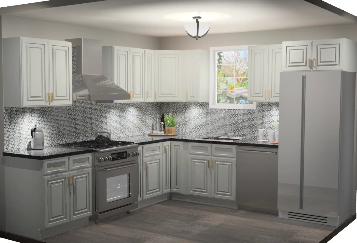 10x10 L-Shape Kitchen Layout Design - Charleston White Cabinets