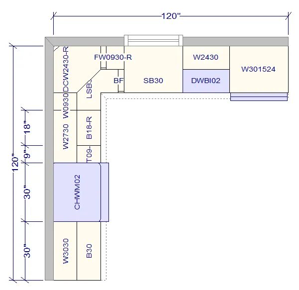 10x10 L-Shape Kitchen Layout Design - Charleston White Cabinets