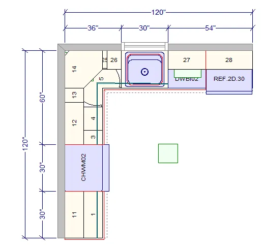 10x10 L-Shape Kitchen Layout Design - DWhite Shaker Cabinets