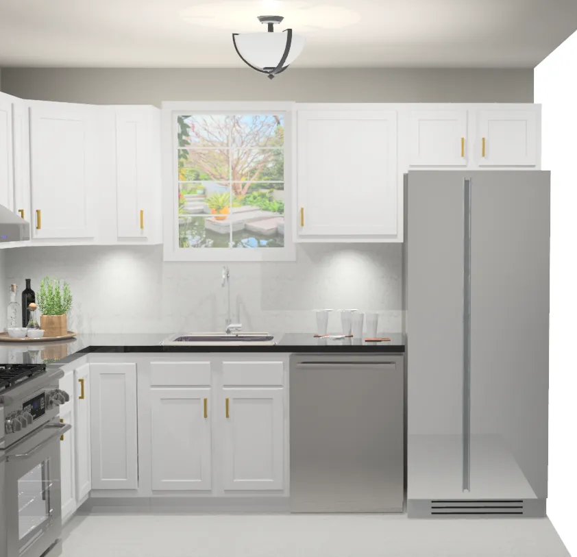 10x10 L-Shape Kitchen Layout Design - DWhite Shaker Cabinets