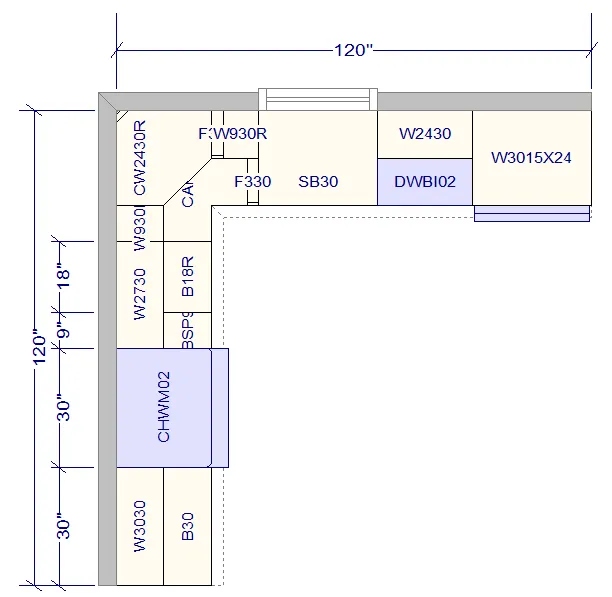 10x10 L-Shape Kitchen Layout Design - Park Avenue White Cabinets