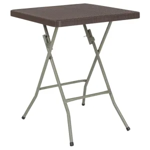 1.95-Foot Square Brown Rattan Plastic Folding Table By Flash Furniture