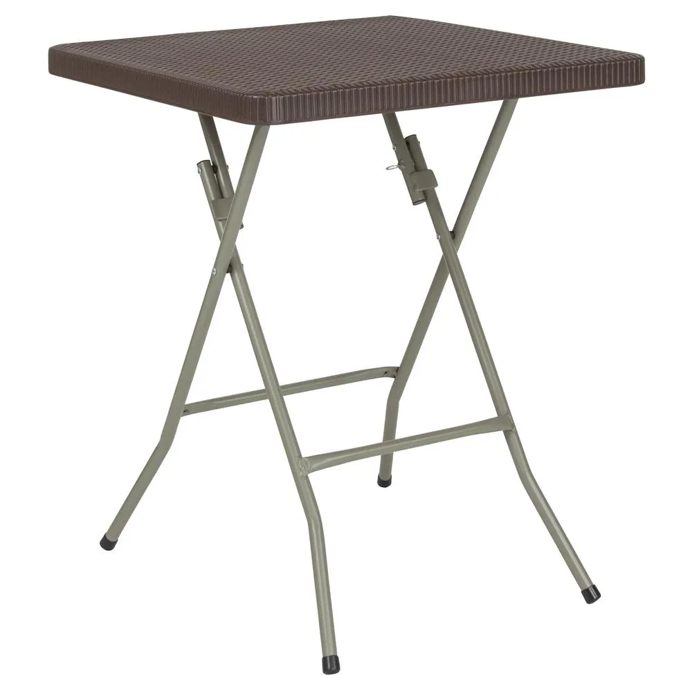 1.95-Foot Square Brown Rattan Plastic Folding Table By Flash Furniture