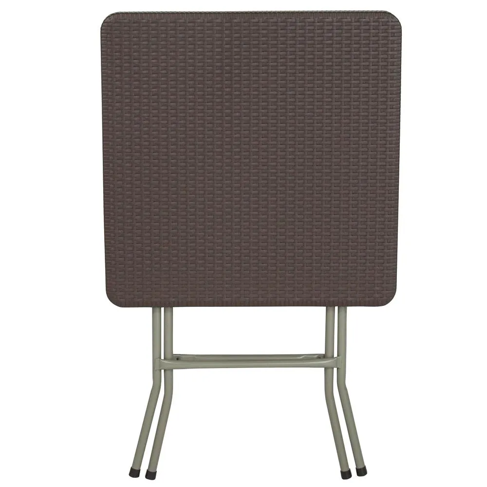 1.95-Foot Square Brown Rattan Plastic Folding Table By Flash Furniture