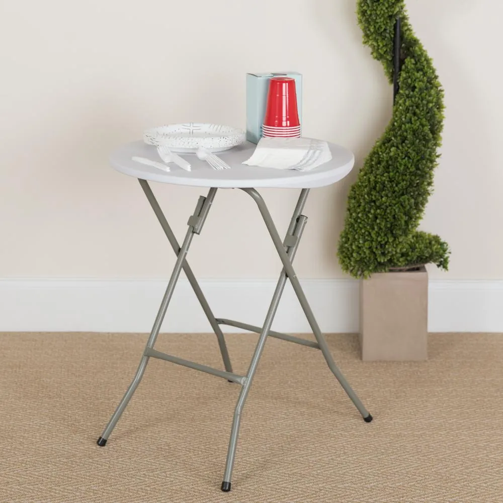 2-Foot Round Granite White Plastic Folding Table By Flash Furniture