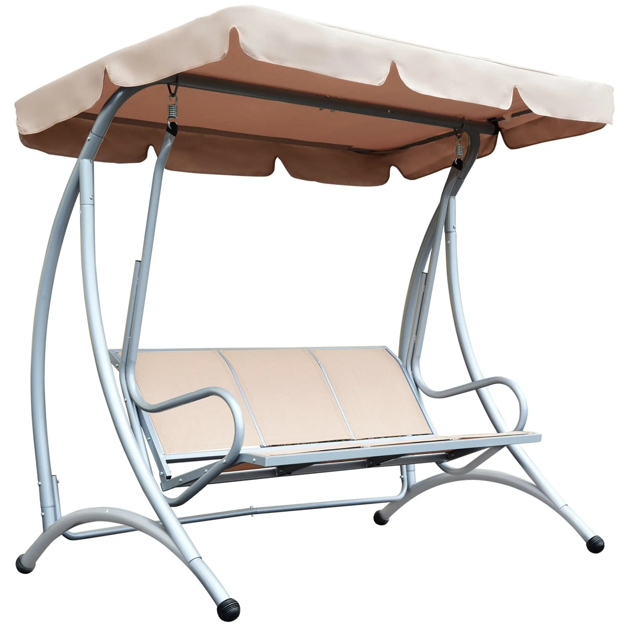 3-Seat Outdoor Porch Swing Chair, Adjustable Canopy, Beige