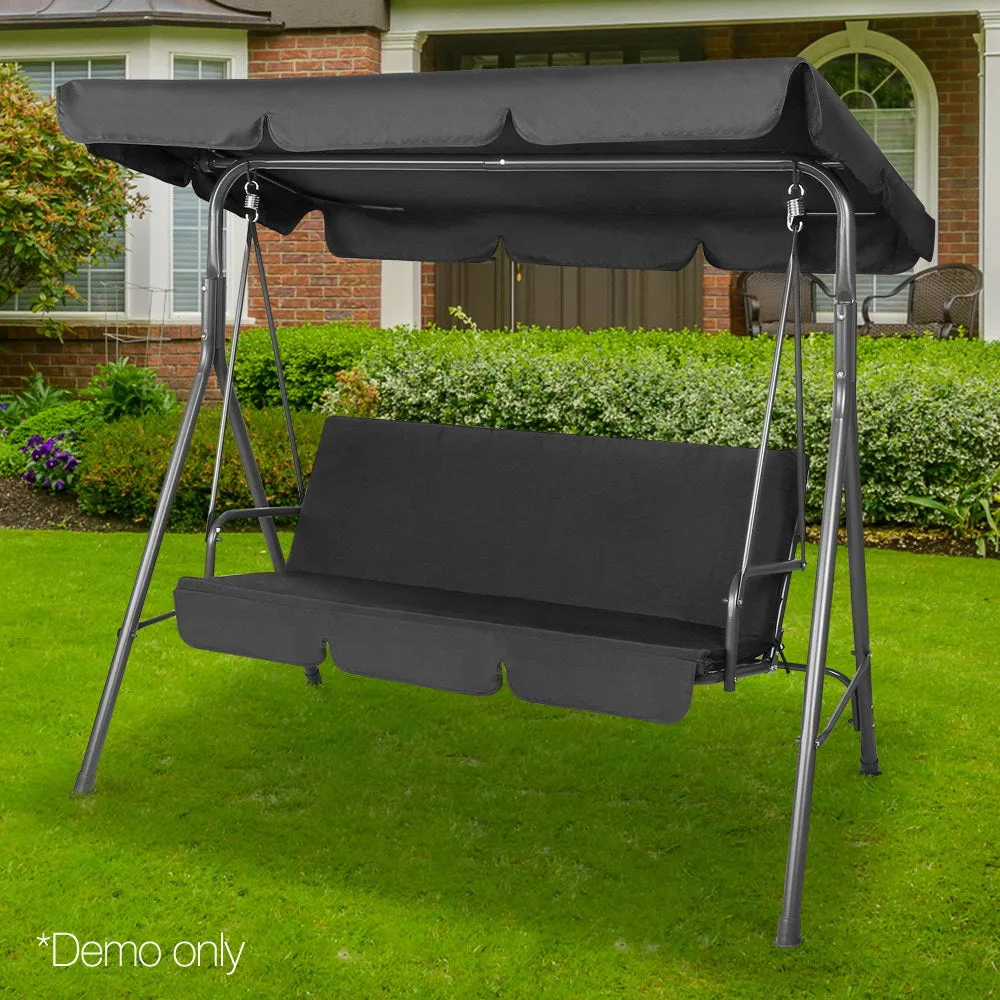 3 Seater Outdoor Swing Chair Canopy Shade Garden Seating Black