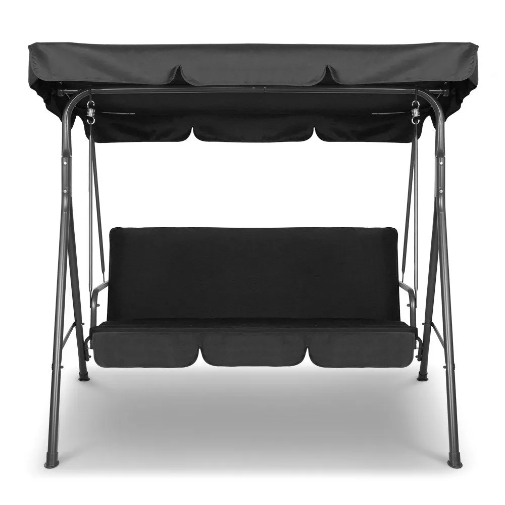 3 Seater Outdoor Swing Chair Canopy Shade Garden Seating Black