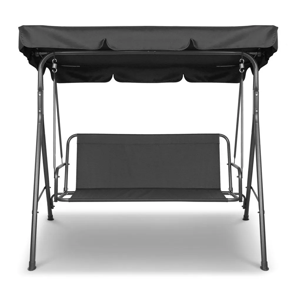 3 Seater Outdoor Swing Chair Canopy Shade Garden Seating Black