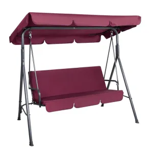 3 Seater Swing Chair Outdoor Hammock Garden Canopy Bench Seat Backyard Wine Red