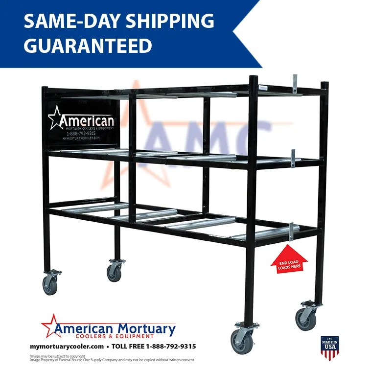 3 Tier End Loading Mortuary Roller Rack  Model # AMC 3TEL