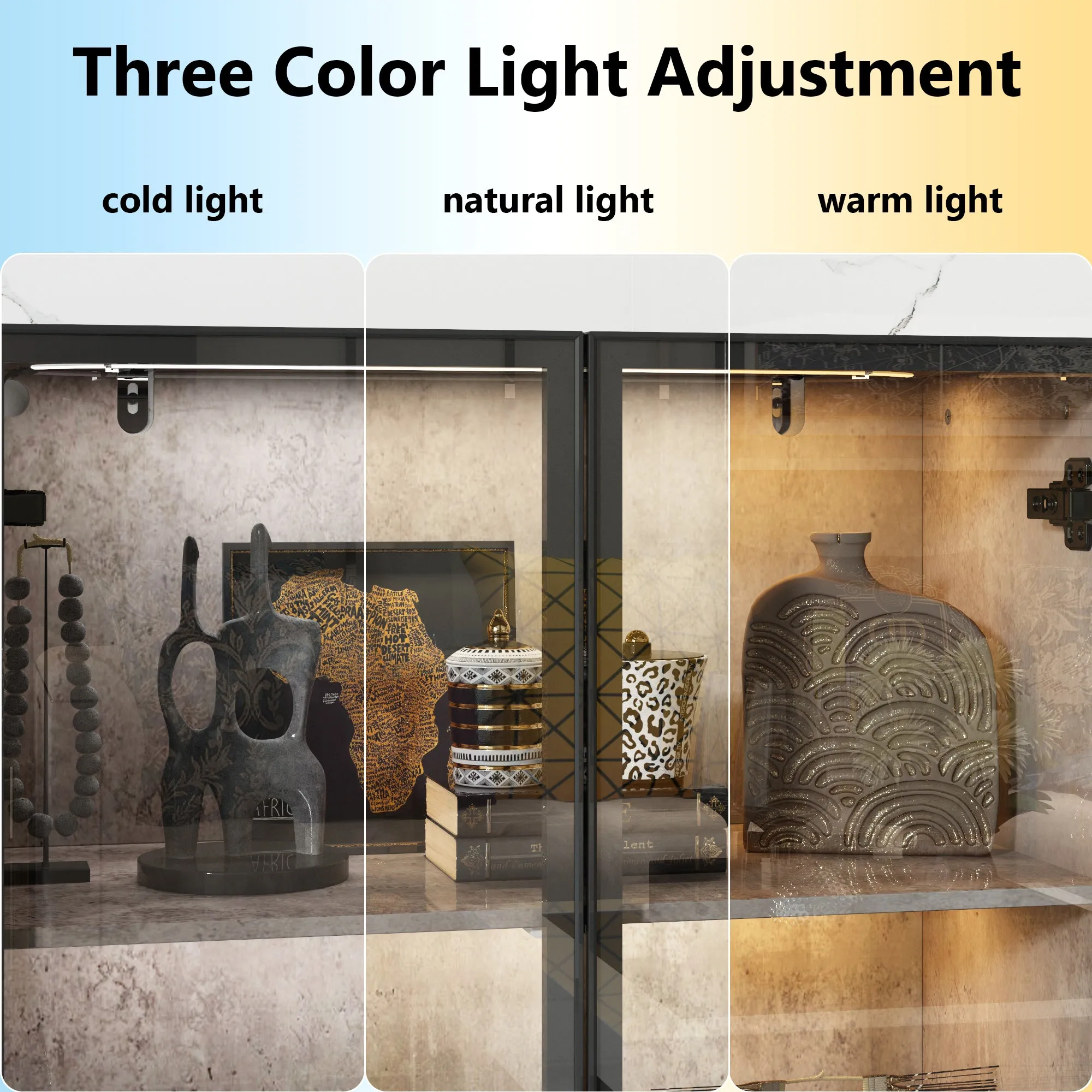 3-Tier Glass Door Display Case With LED Light