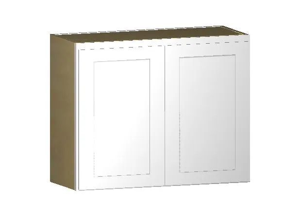 30" Wide Bridge White Double Shaker 1-1/4" Overlay Wall Cabinet - Double Door 12", 15", 18", 21" & 24" Tall