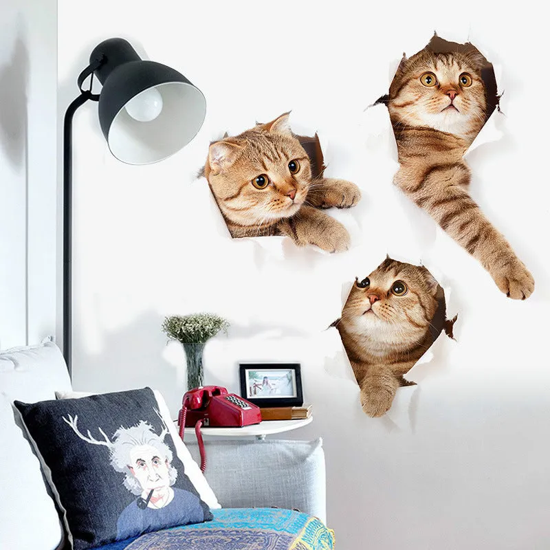 3D Cat Wall Sticker Hole View Vivid Living Room Home Decor Wall Decals Cat Wall Sticker Cute Cat Pos