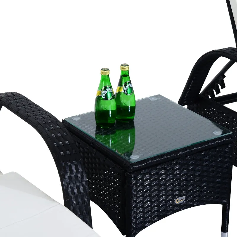 3pc Wheeled Patio Rattan Lounge Set with Side Table - Black