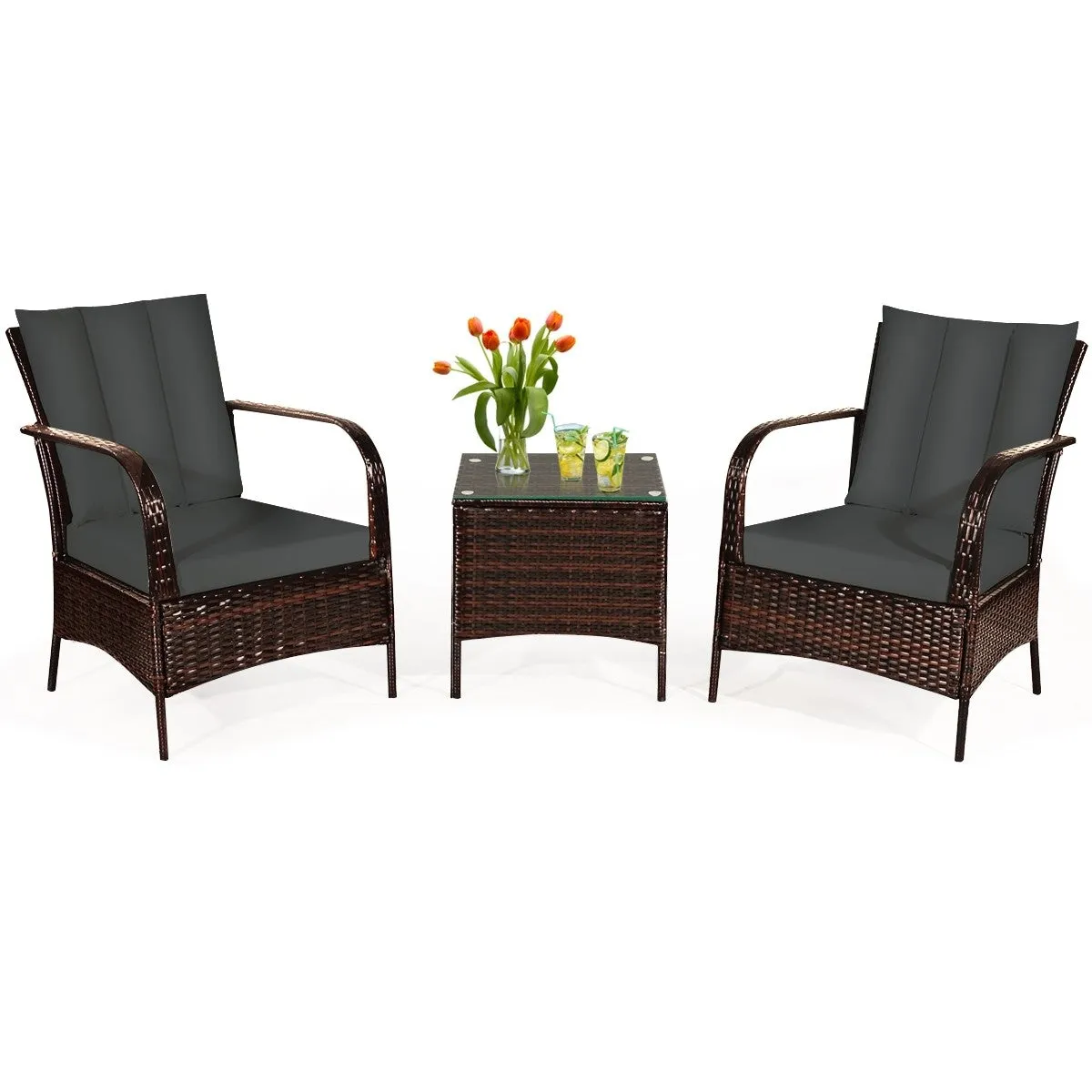 3pc Wicker Rattan Patio Furniture Set - Grey