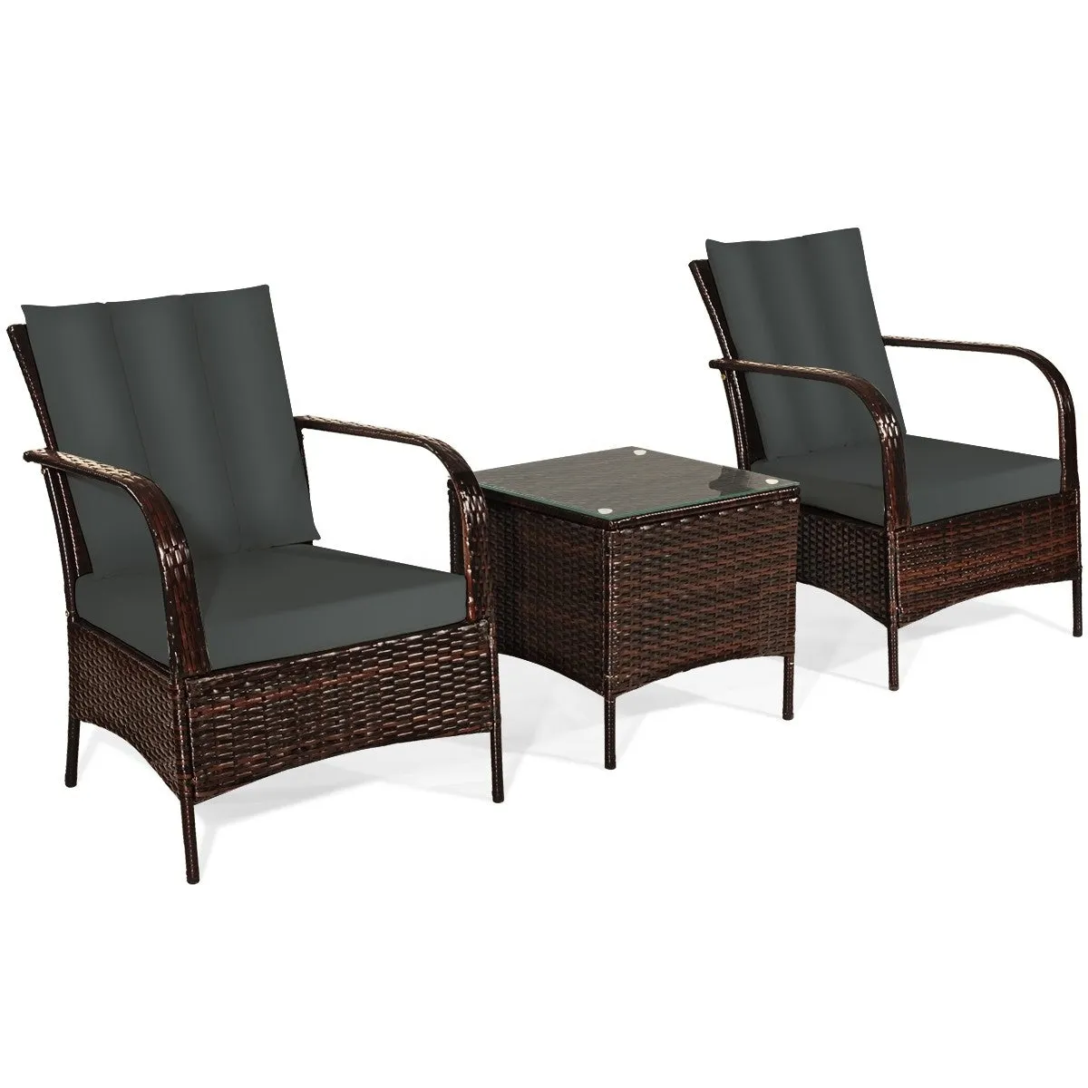 3pc Wicker Rattan Patio Furniture Set - Grey