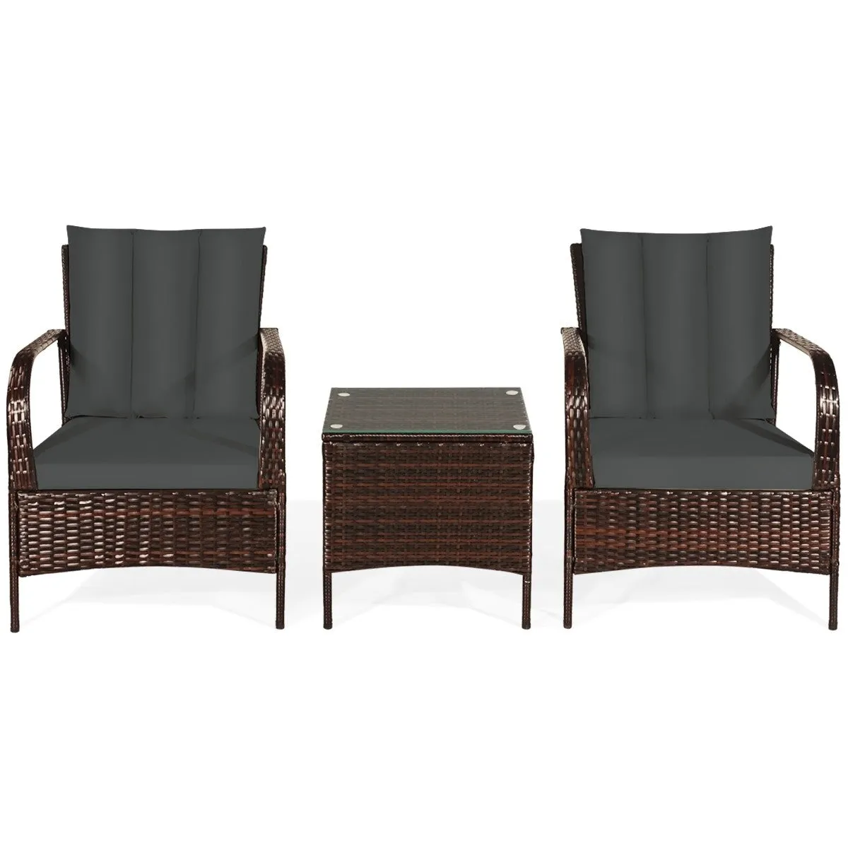 3pc Wicker Rattan Patio Furniture Set - Grey