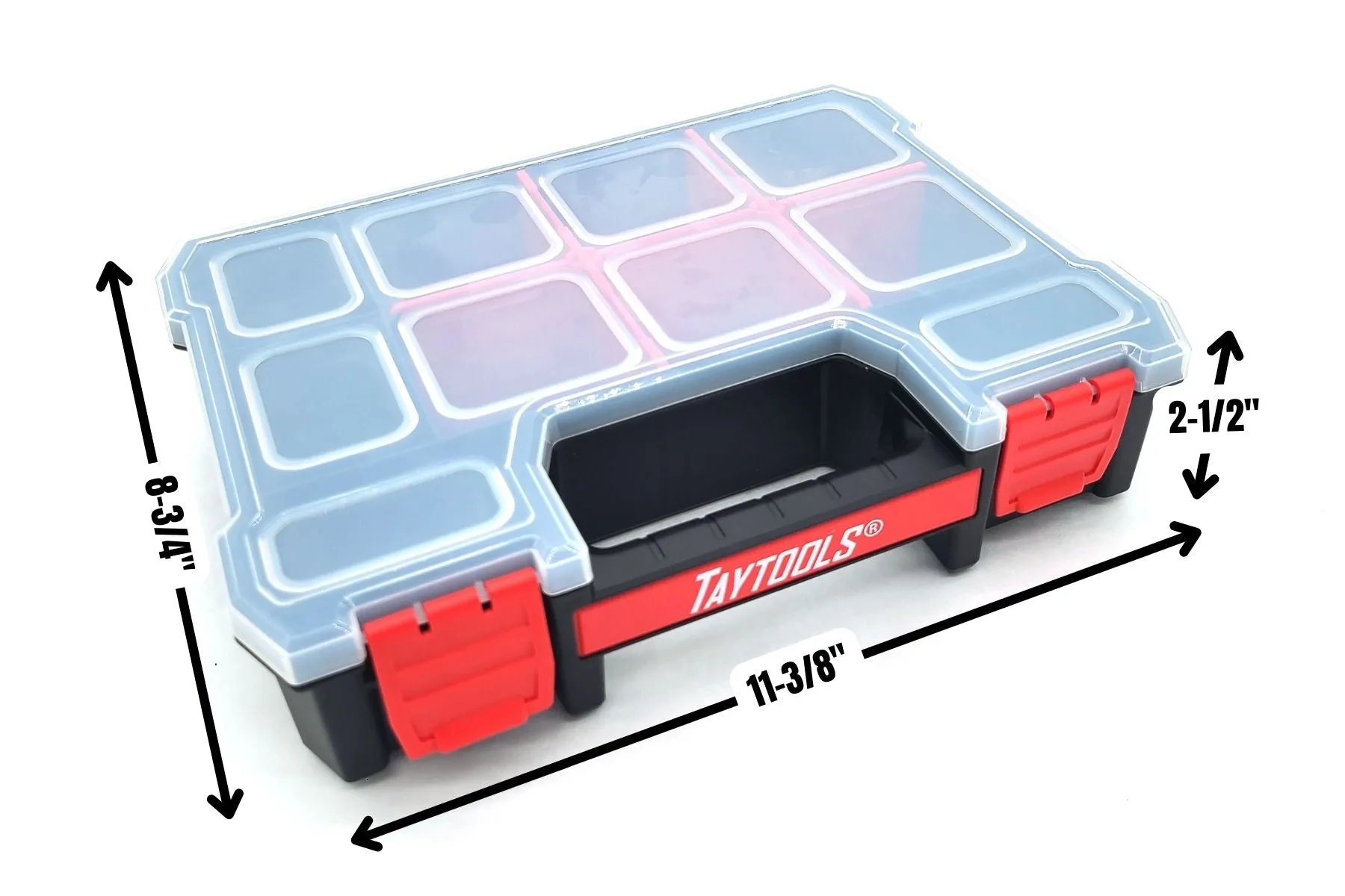 4 Pack Small 10 Compartment Portable Small Parts Organizers 11-3/8” x 8-3/4” x 2-1/2” Four Latches with Removable Dividers