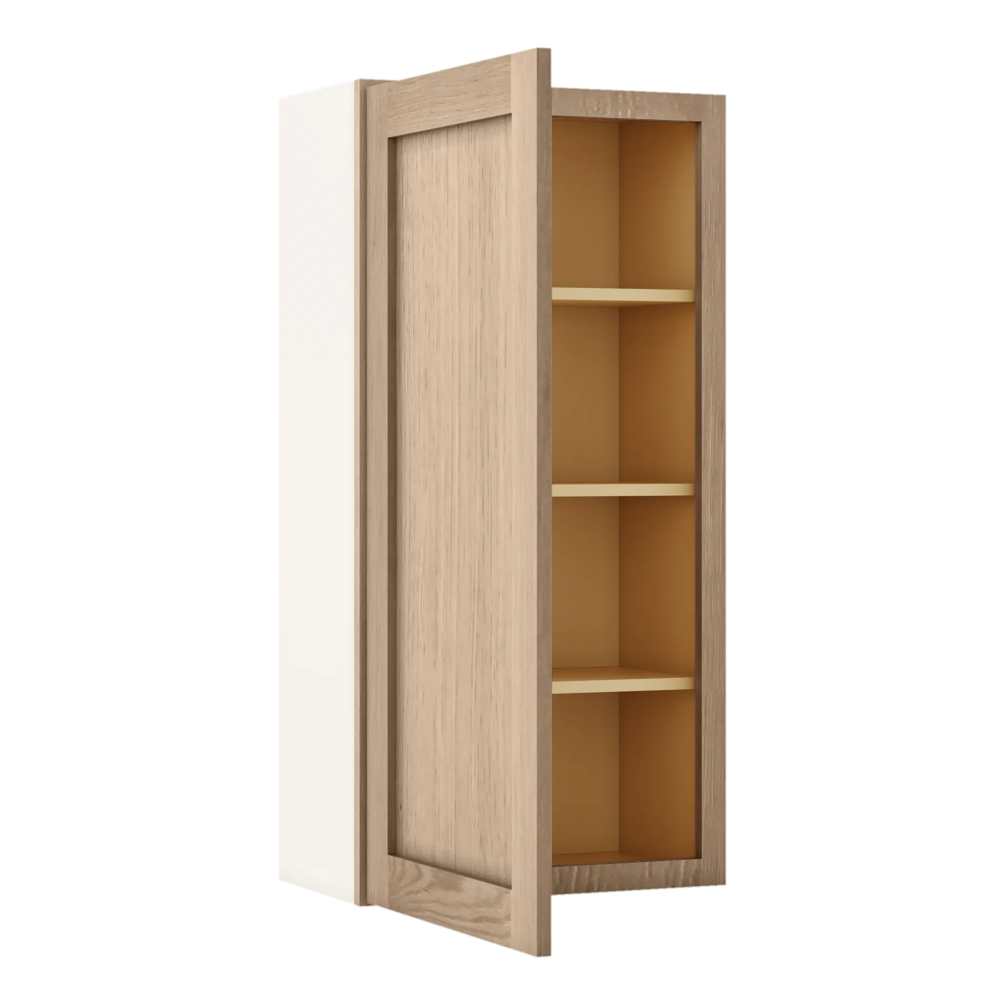 42" Tall Natural Color White Oak Shaker 1-1/4" Overlay Wall Cabinet - Single Door 9", 12", 15", 18", 21"