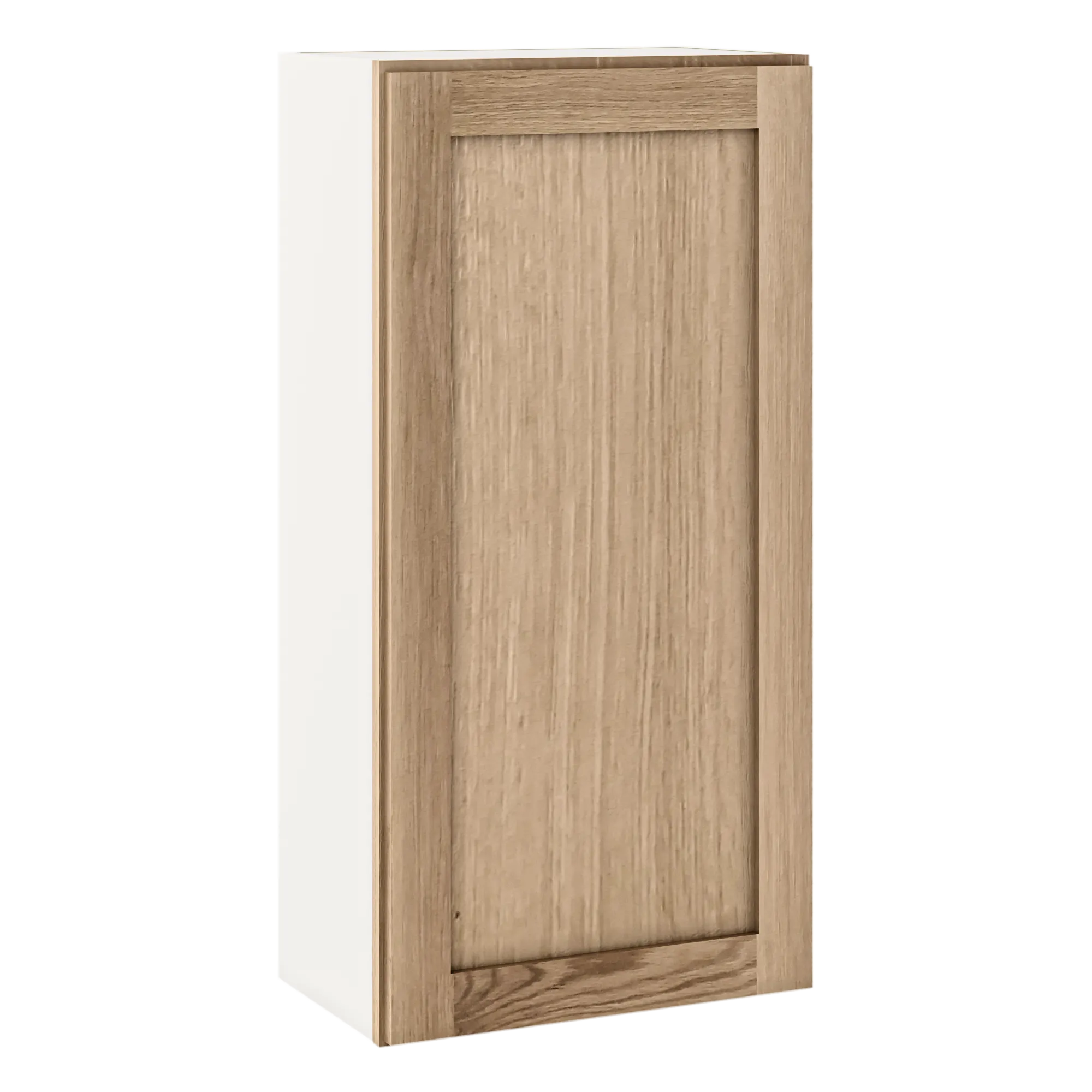 42" Tall Natural Color White Oak Shaker 1-1/4" Overlay Wall Cabinet - Single Door 9", 12", 15", 18", 21"