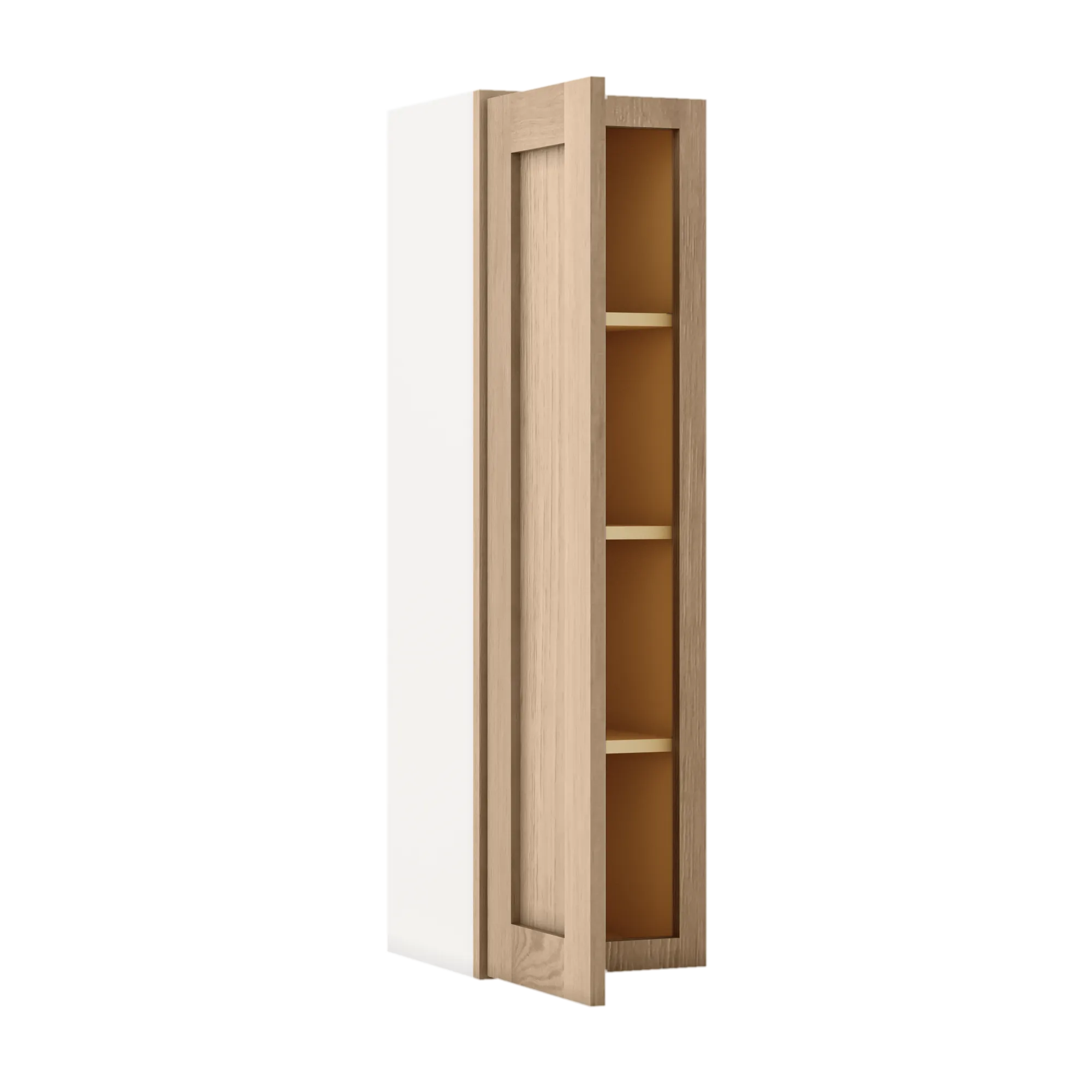 42" Tall Natural Color White Oak Shaker 1-1/4" Overlay Wall Cabinet - Single Door 9", 12", 15", 18", 21"