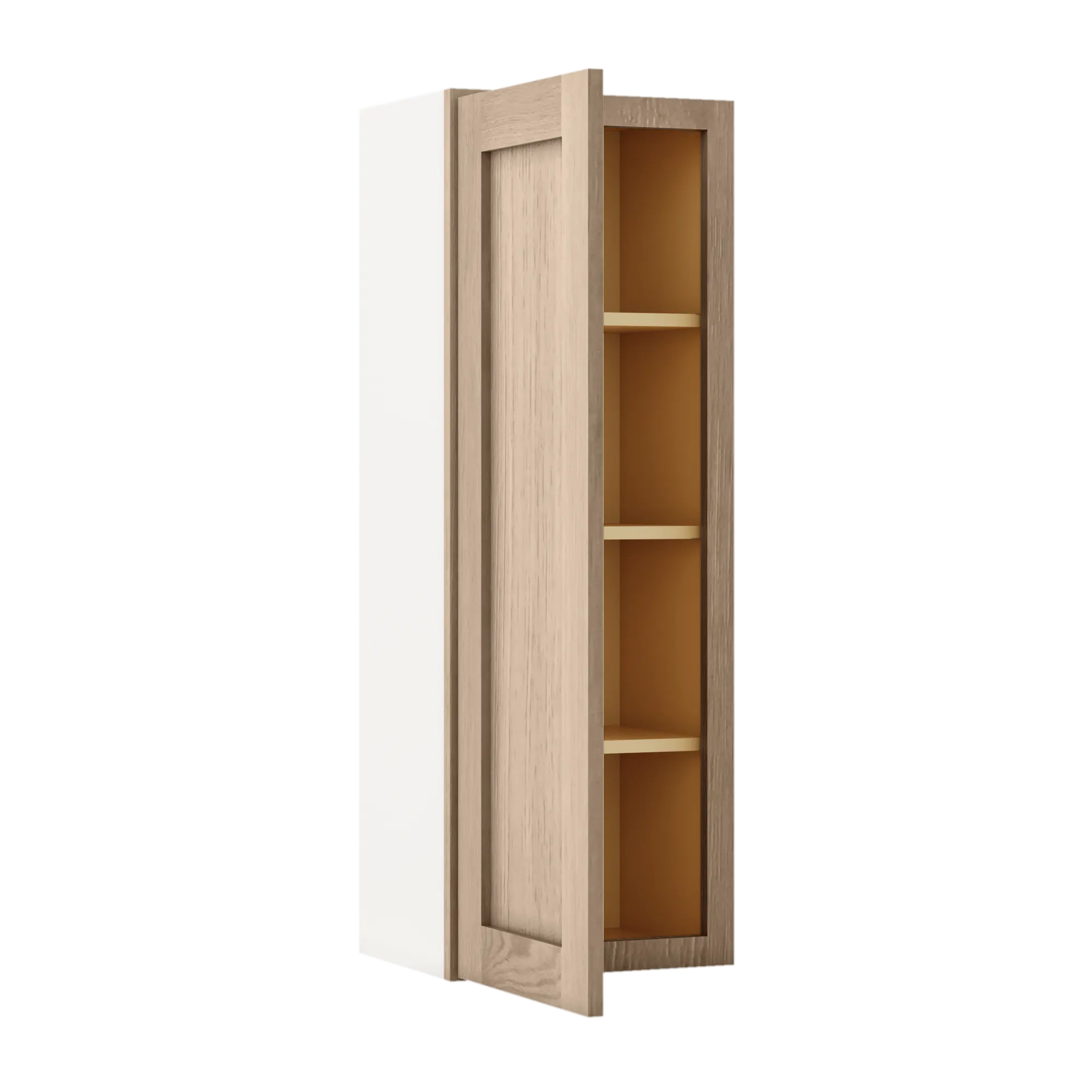 42" Tall Natural Color White Oak Shaker 1-1/4" Overlay Wall Cabinet - Single Door 9", 12", 15", 18", 21"