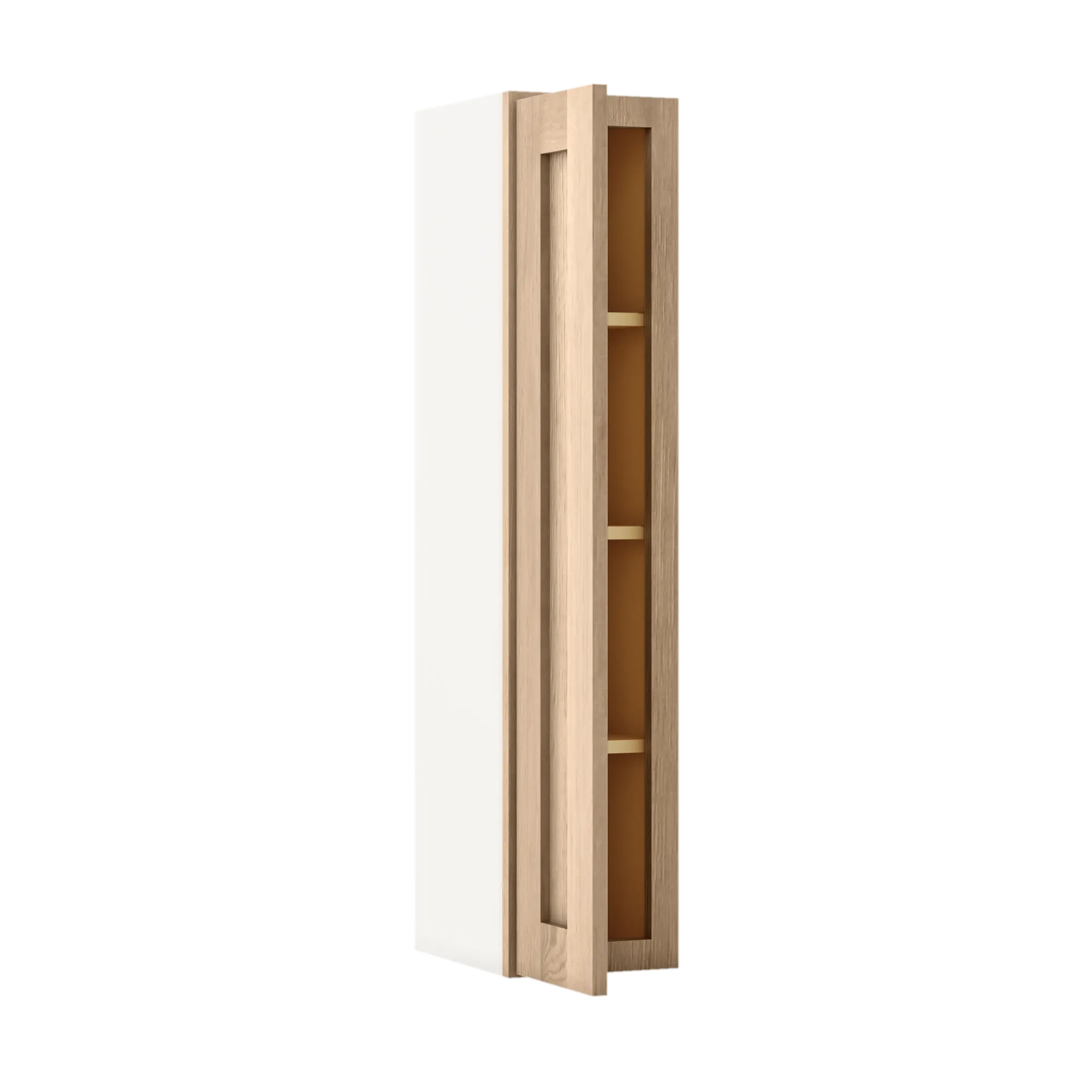 42" Tall Natural Color White Oak Shaker 1-1/4" Overlay Wall Cabinet - Single Door 9", 12", 15", 18", 21"