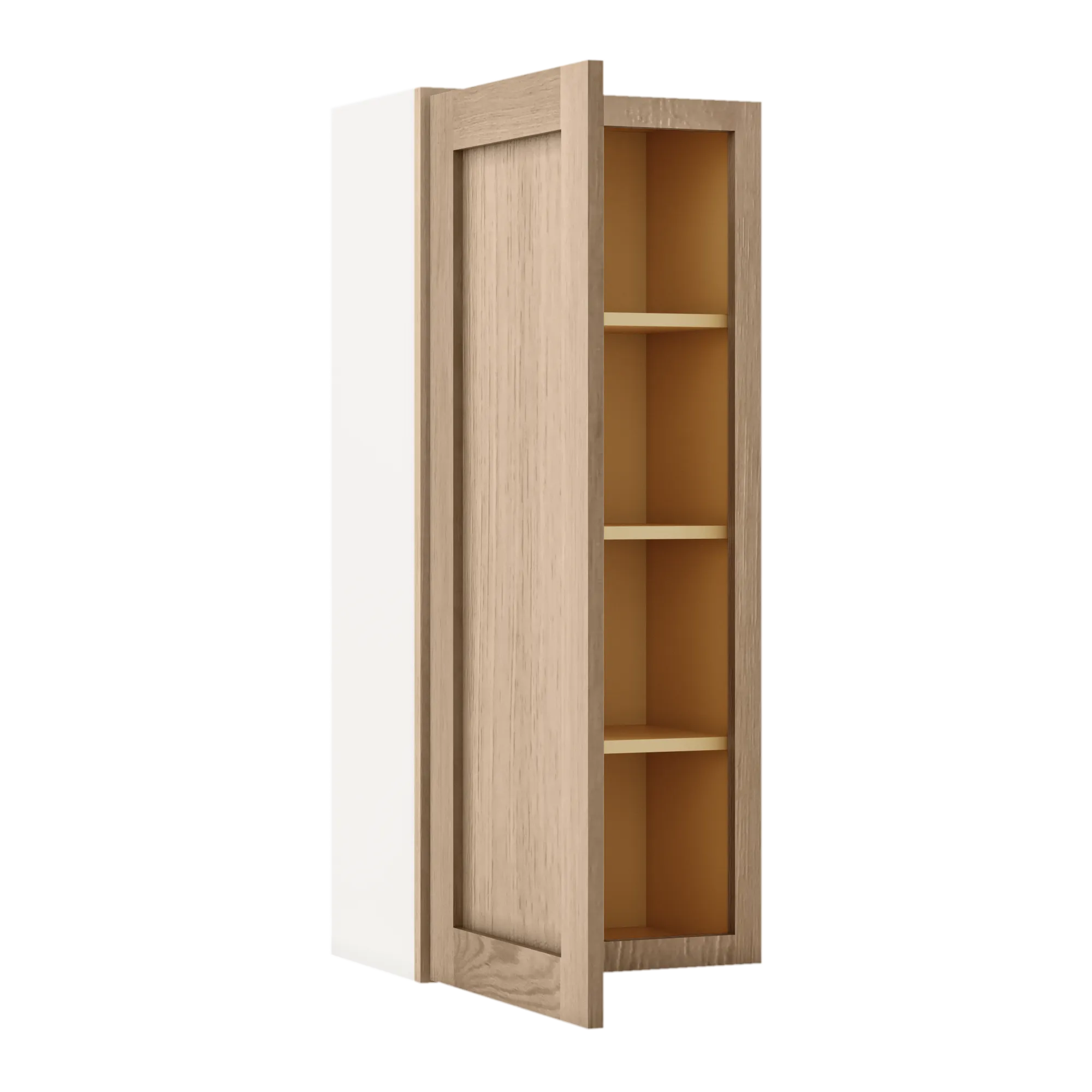 42" Tall Natural Color White Oak Shaker 1-1/4" Overlay Wall Cabinet - Single Door 9", 12", 15", 18", 21"