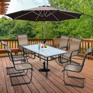 60 x 38 Inch Rectangular Patio Dining Table with 1.6 Inch Umbrella Hole