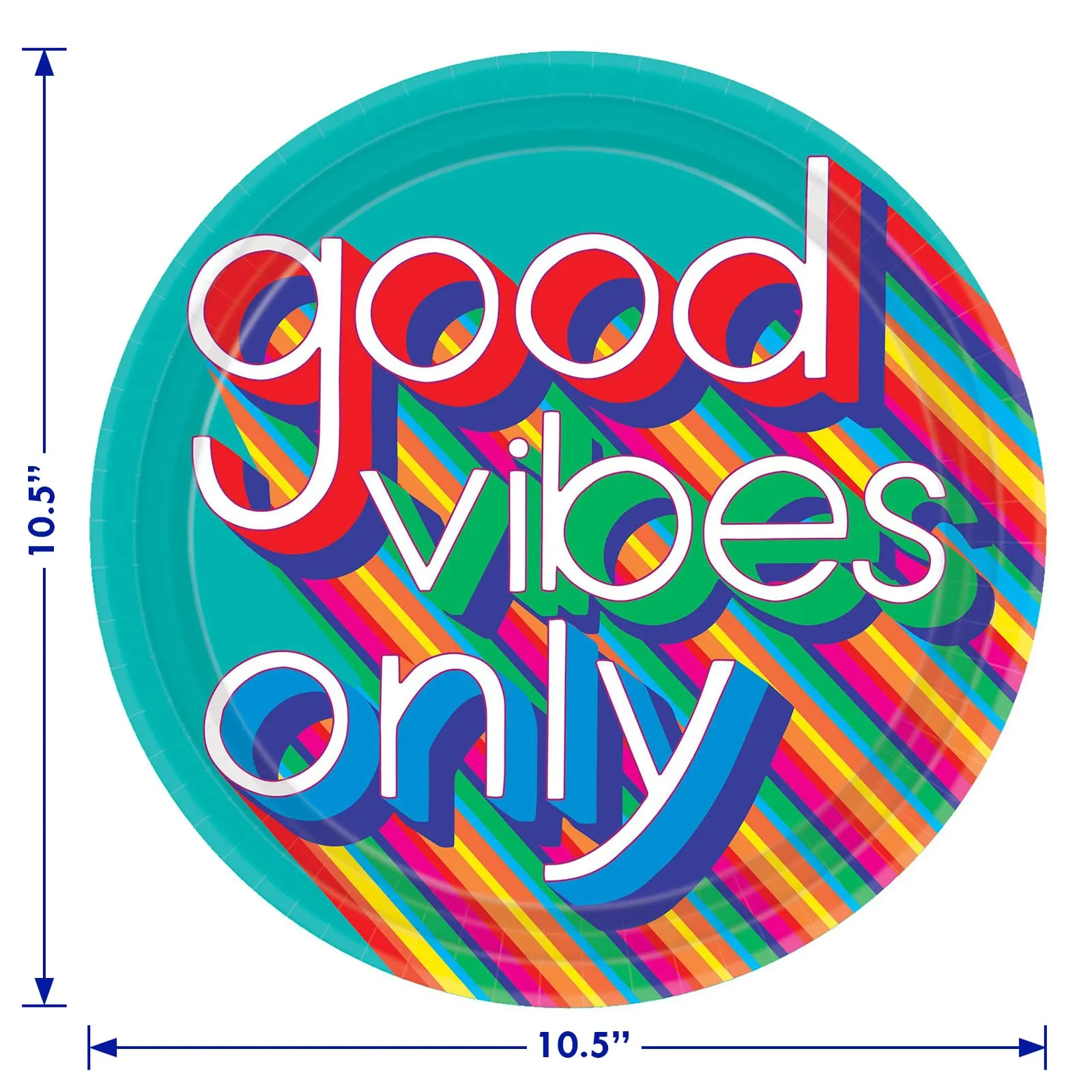 70's Decades Party Supplies - Good Vibes Paper Large Dinner Plates and Lunch Napkins (Serves 16)