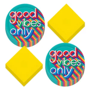 70's Decades Party Supplies - Good Vibes Paper Large Dinner Plates and Lunch Napkins (Serves 16)