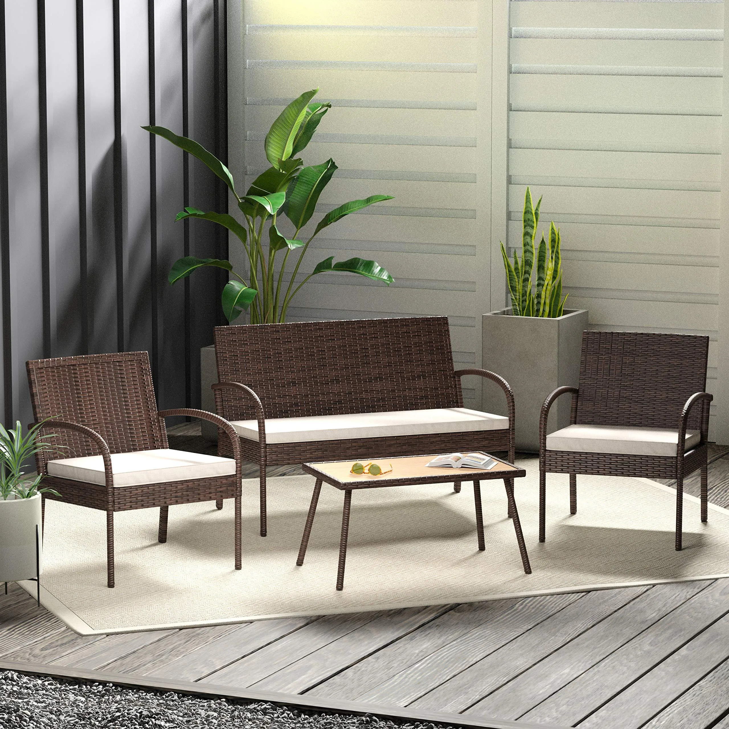 AmazonBasics 4 Piece Patio PE Rattan Wicker Sofa Set