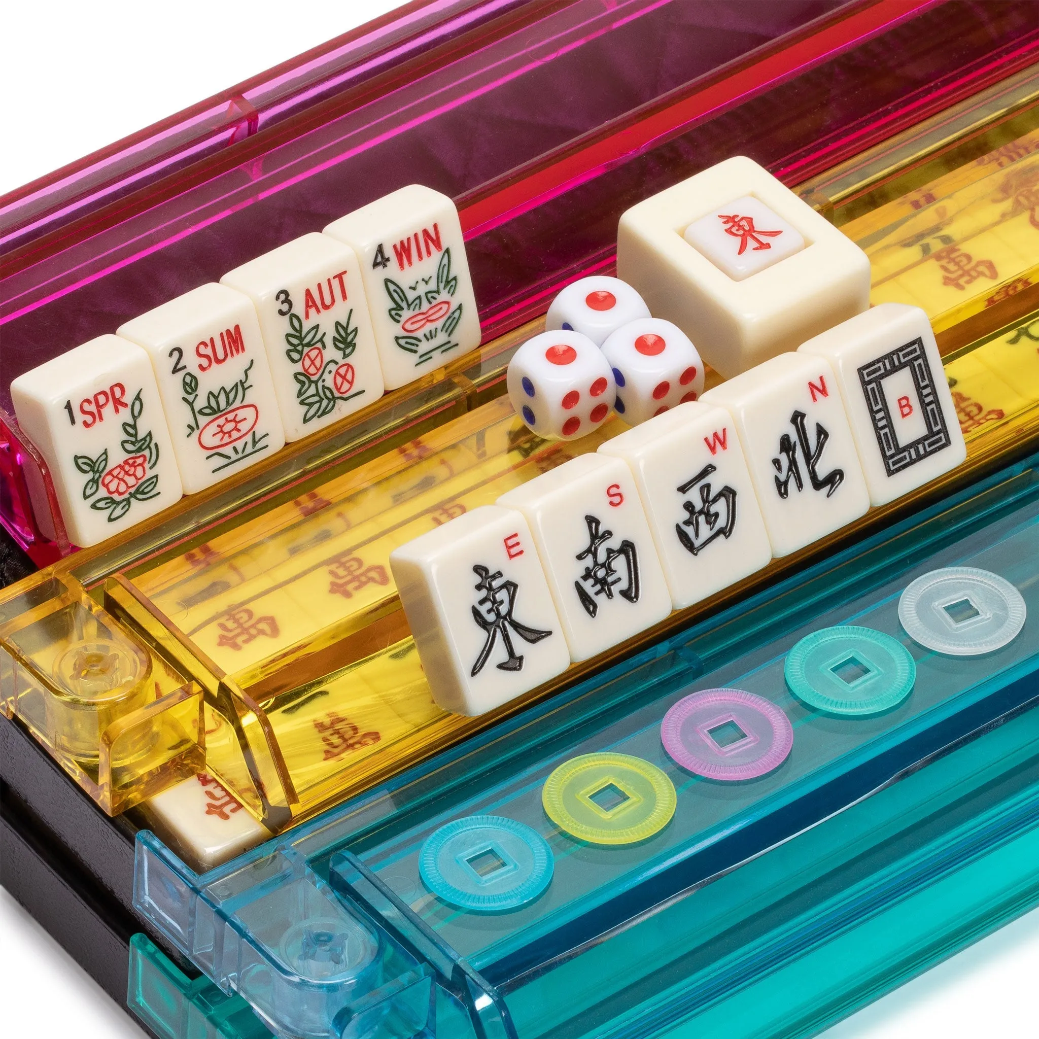 American Mahjong Set, "Midnight Ebony" with Black Soft Case - Racks with Pushers, Scoring Coins, Dice, and Wind Indicator