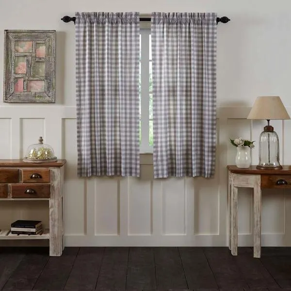 Annie Buffalo Check Grey Lined Short Panel Curtains 63"