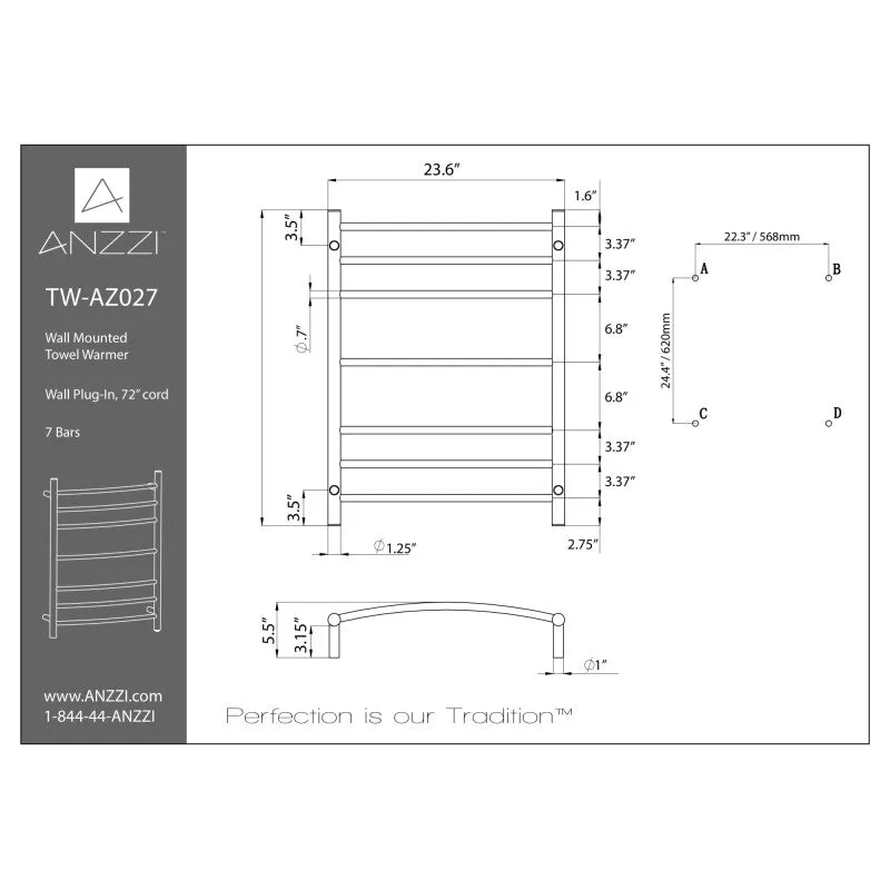 ANZZI Gown 7-Bar Stainless Steel Wall Mounted Towel Warmer