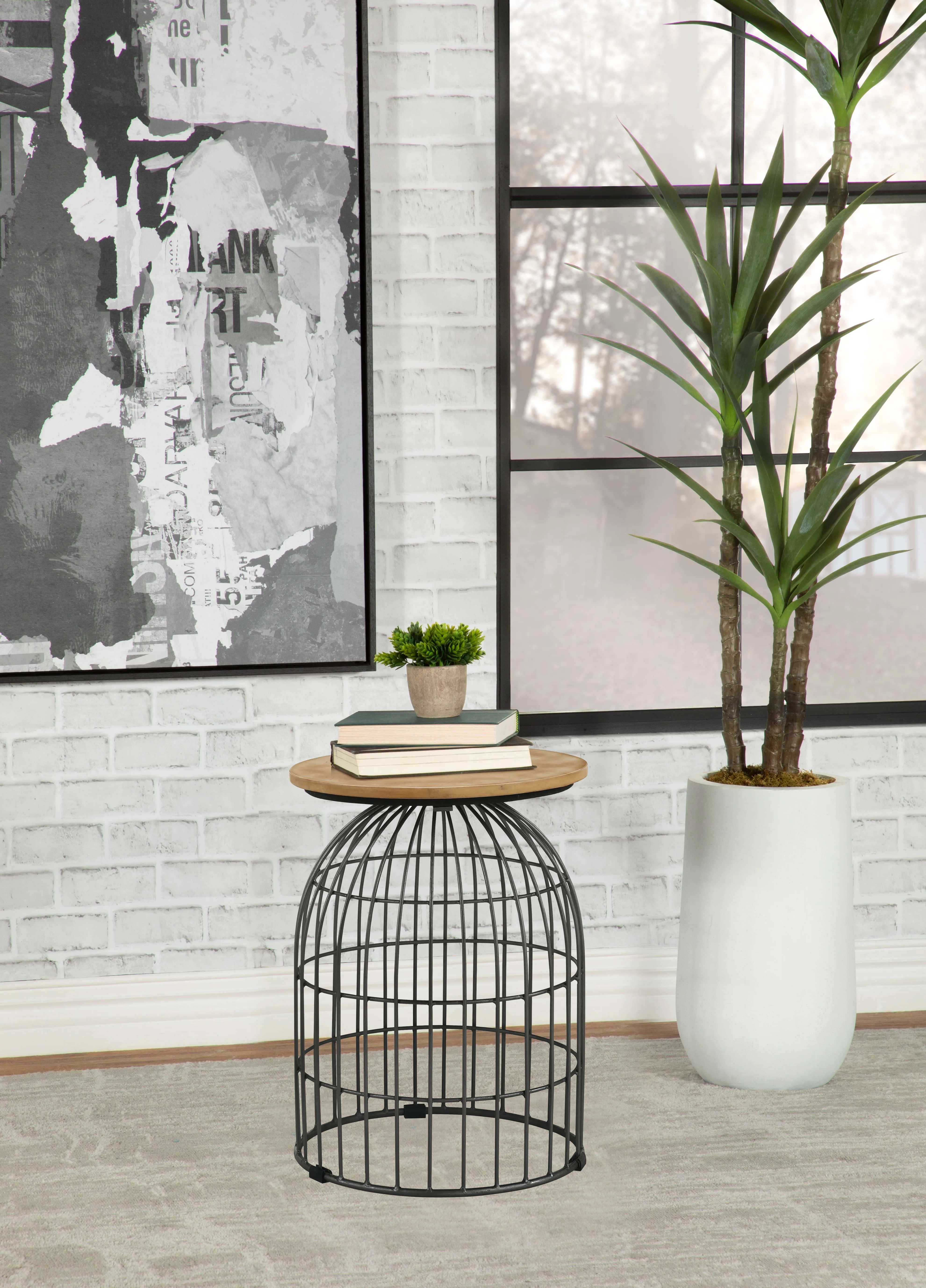 Bernardo Round Accent Table with Bird Cage Base