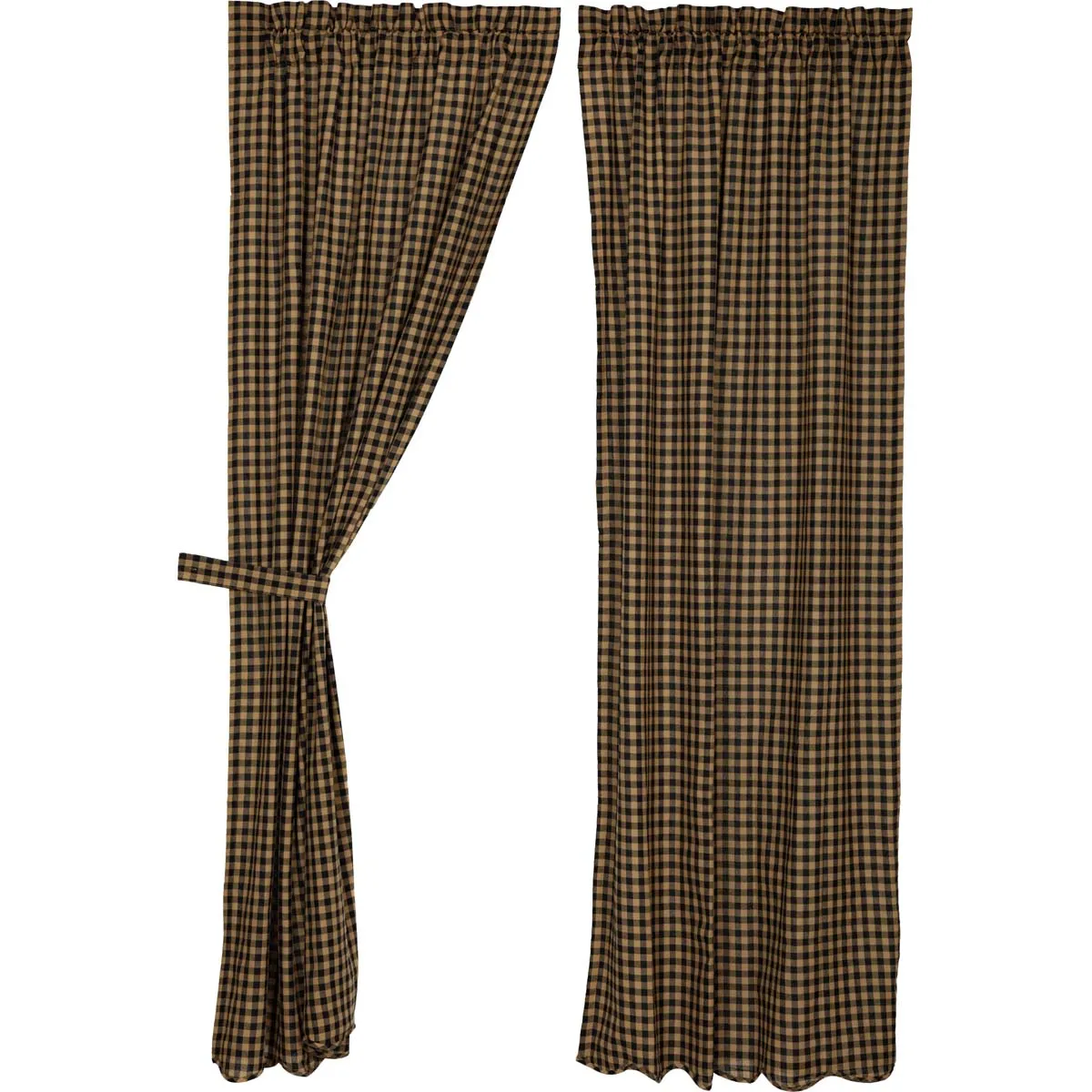 Black Check Scalloped Lined Panel Curtains 84"