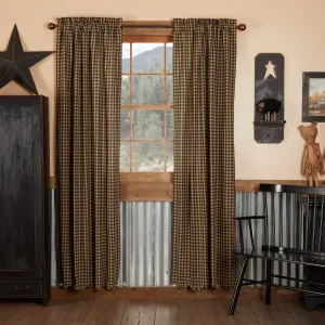 Black Check Scalloped Lined Panel Curtains 84"