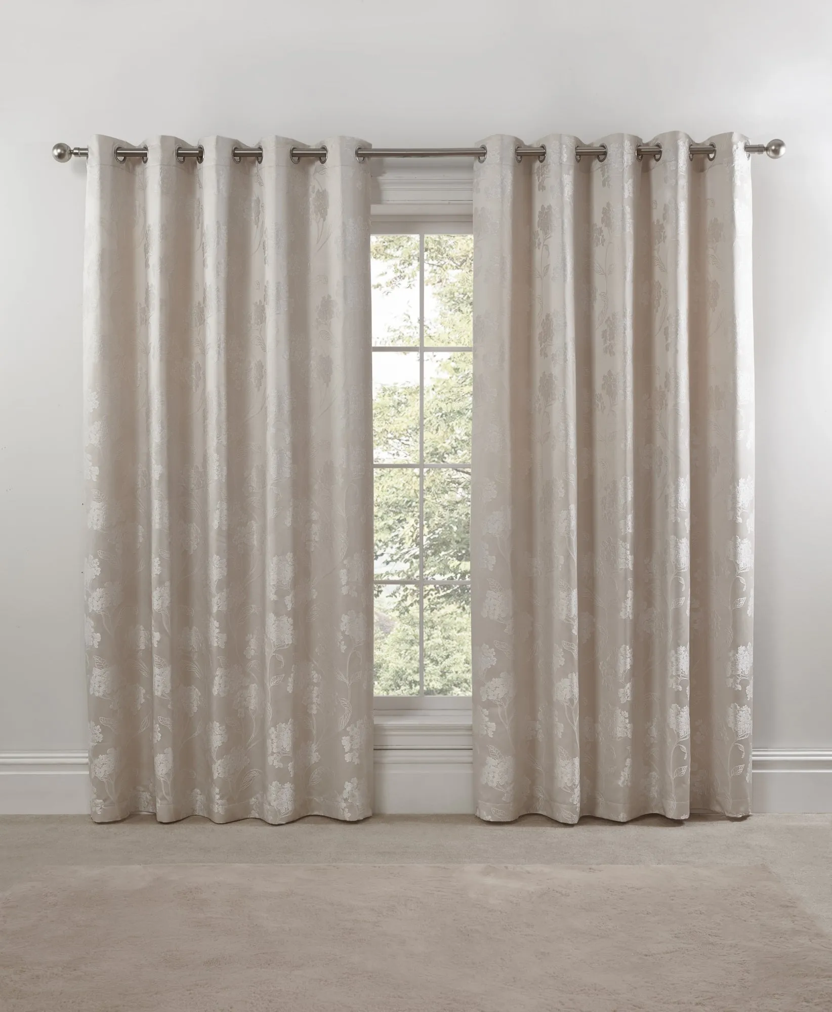 Blossom Cream Lined Eyelet Jacquard Curtains