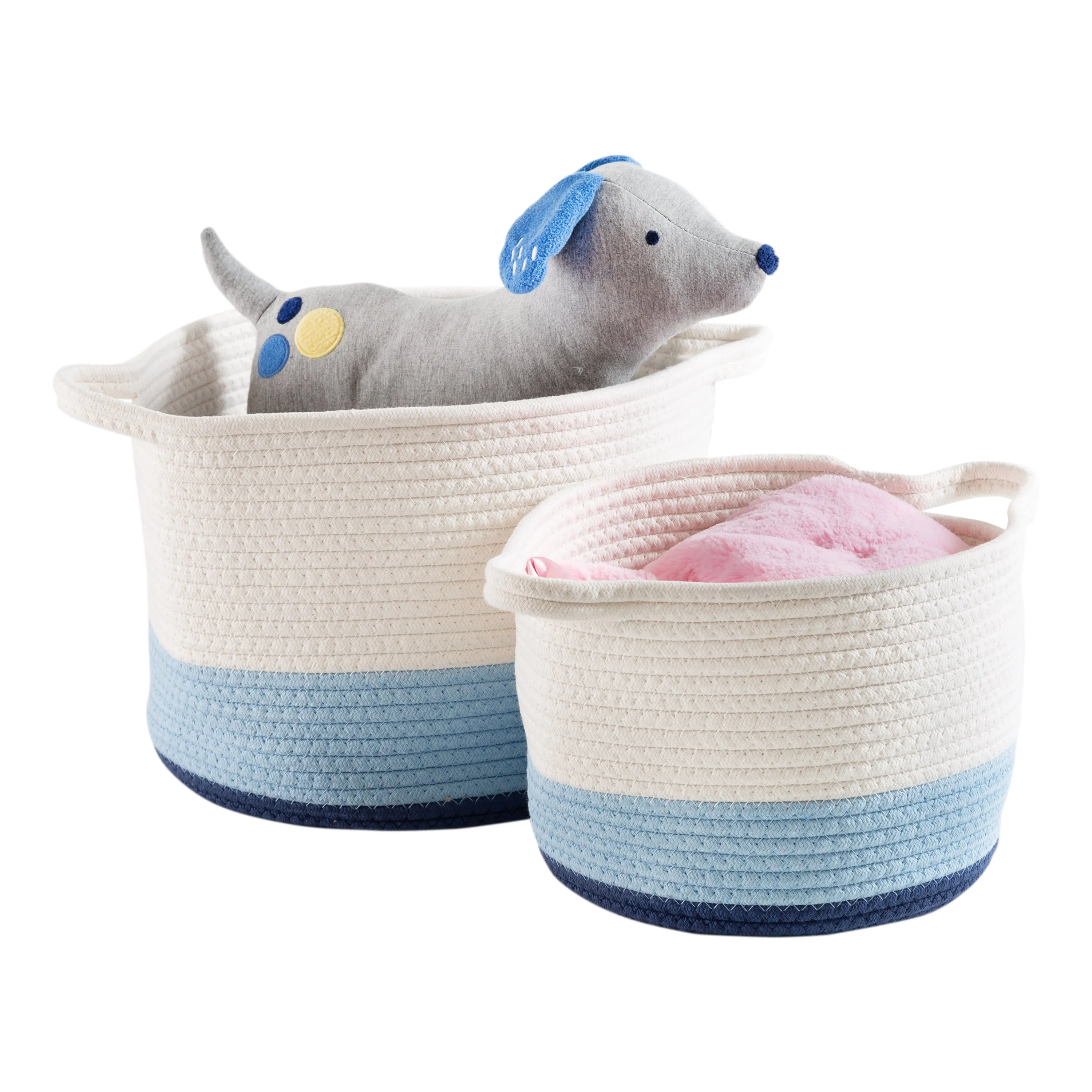 Blue/White Ombré Cotton Rope Nesting Basket (Set of 2)