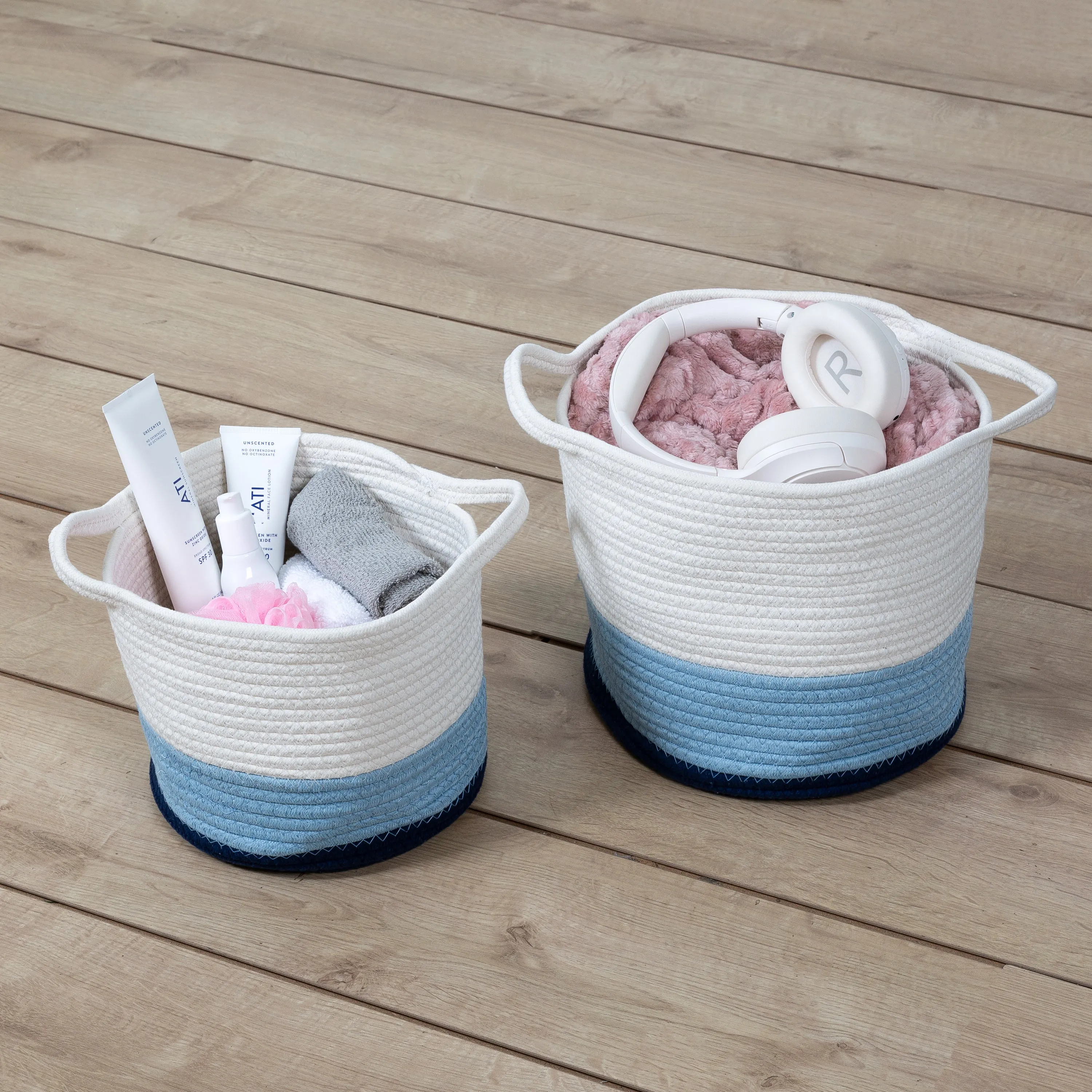 Blue/White Ombré Cotton Rope Nesting Basket (Set of 2)