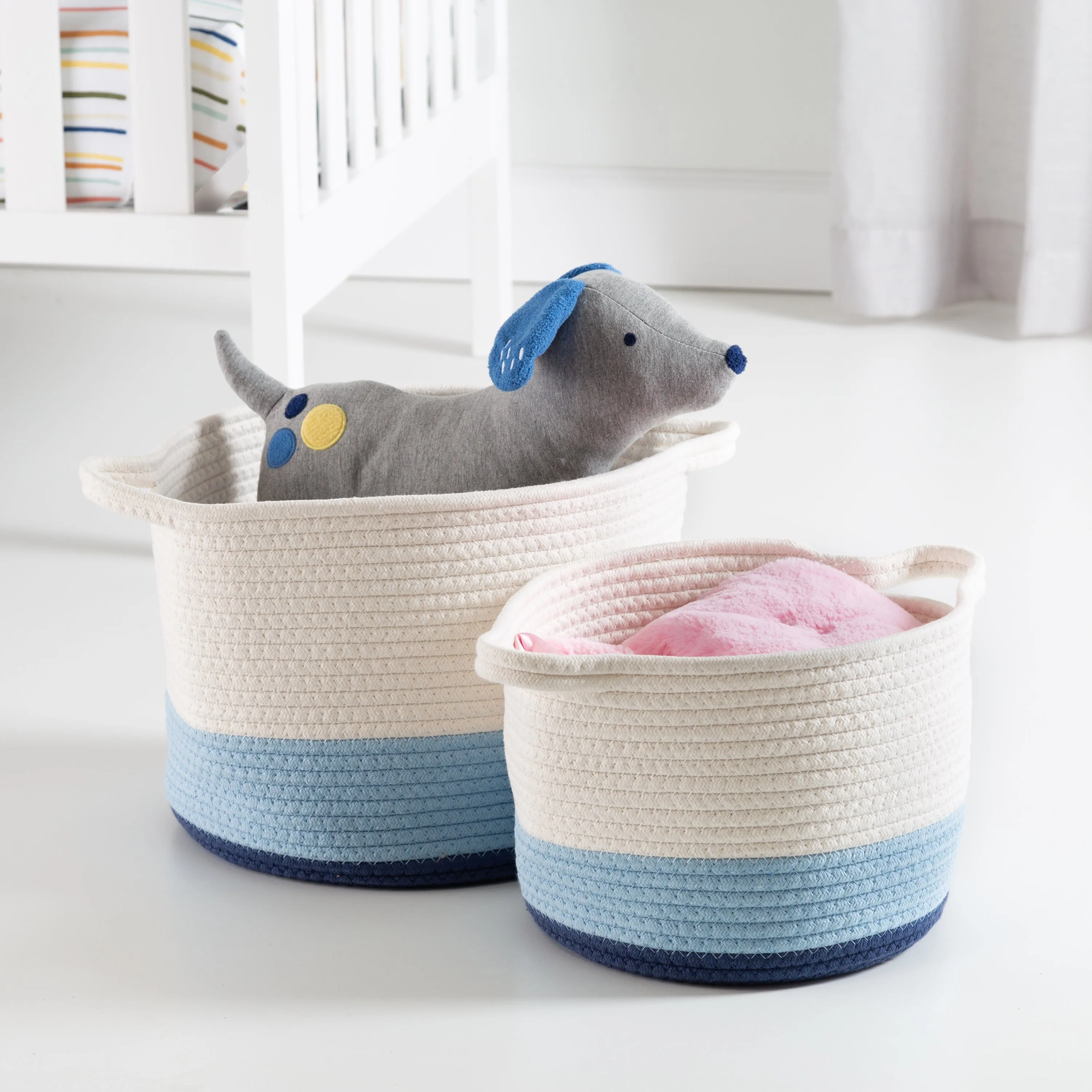 Blue/White Ombré Cotton Rope Nesting Basket (Set of 2)