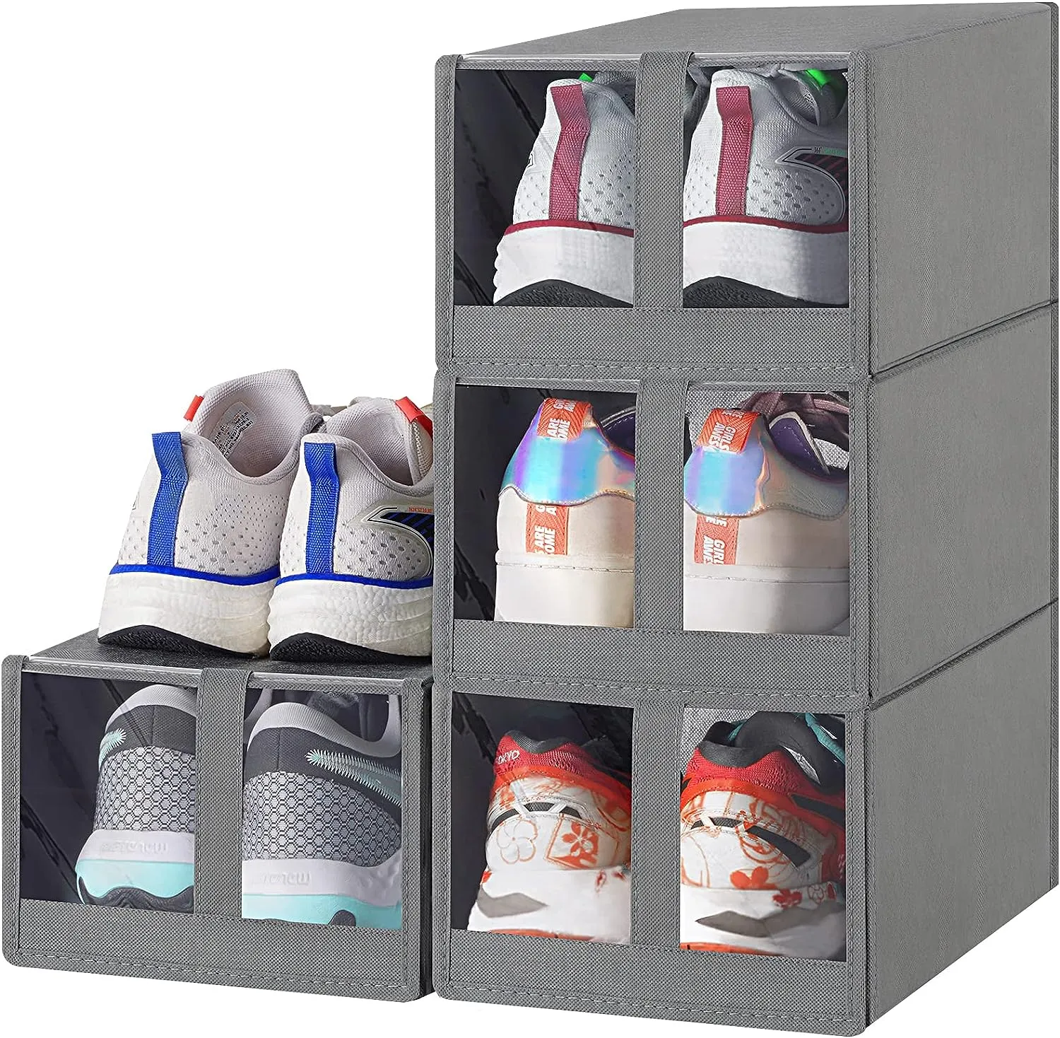 Blushbees® 4-Pack Stackable Shoe Boxes - Grey with Clear Window