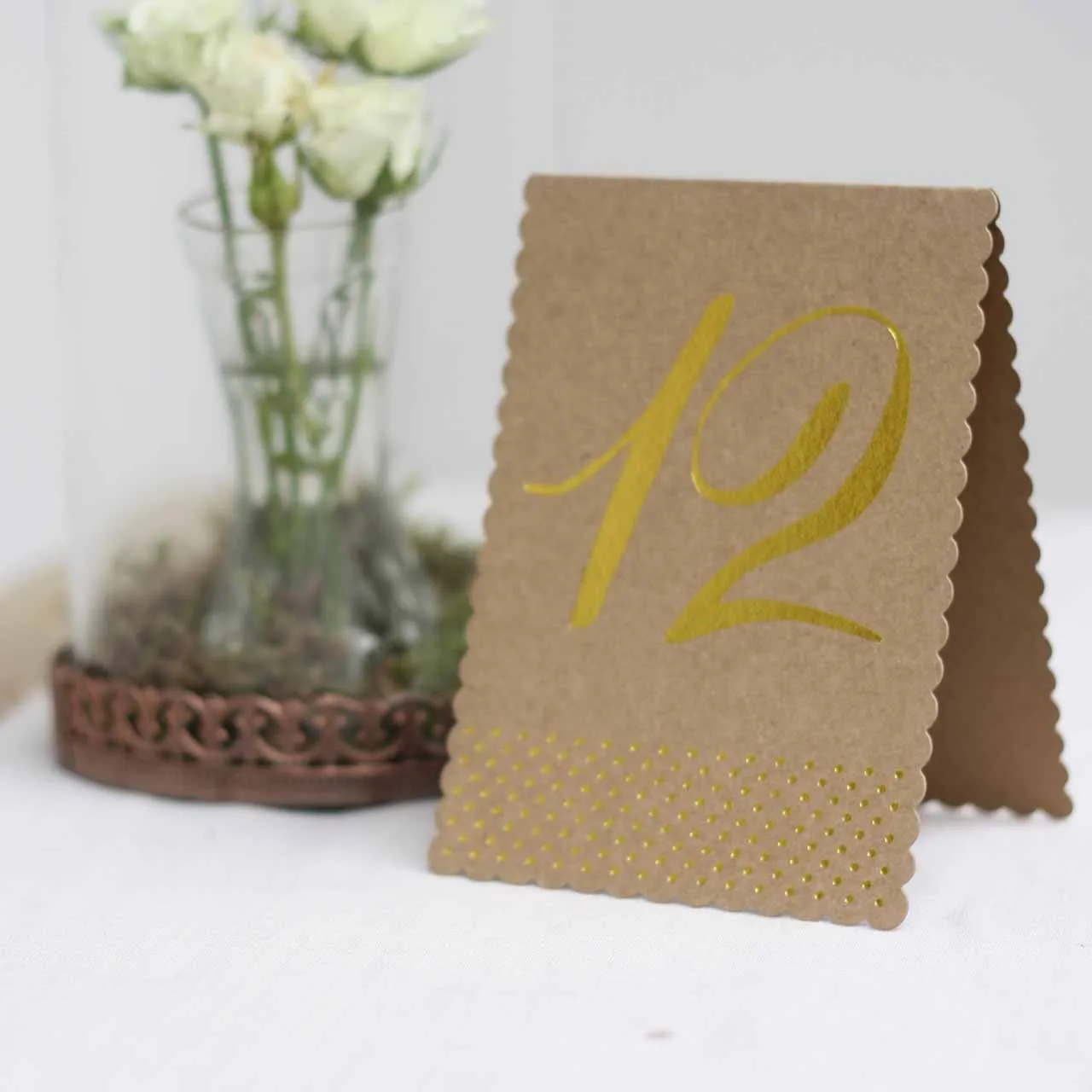 Brown Kraft Table Numbers With Gold Foil (Set of 12) Wedding Stationery