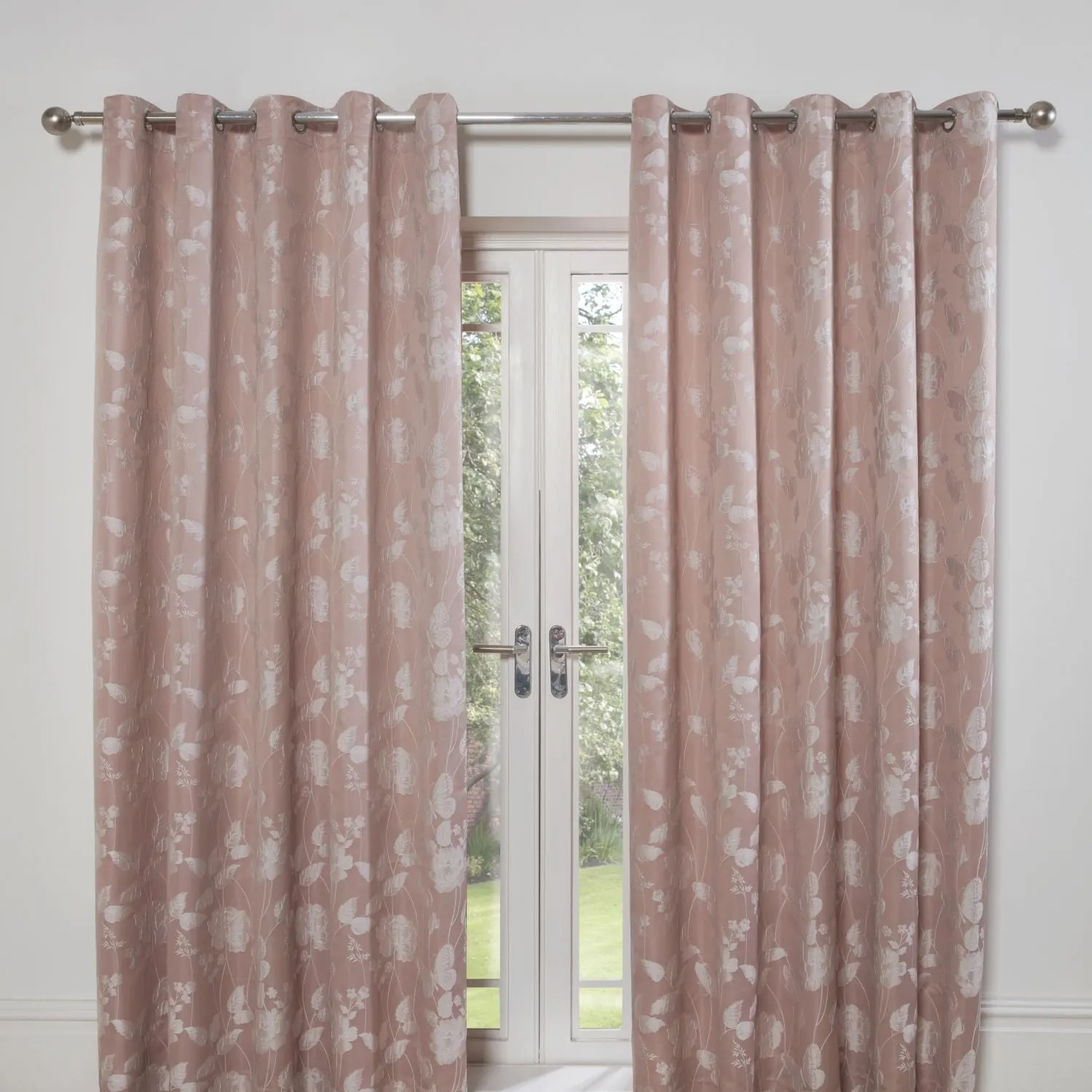 Butterfly Meadow Blush Pink Lined Eyelet Jacquard Curtains