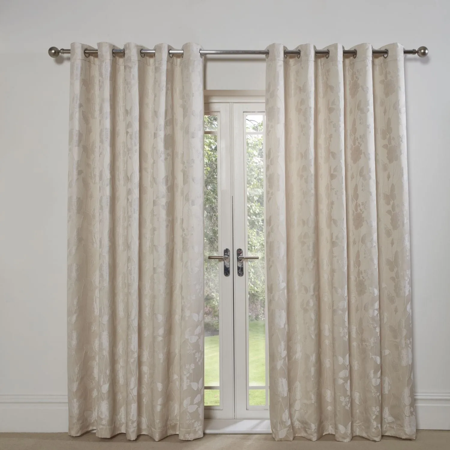 Butterfly Meadow Cream Lined Eyelet Jacquard Curtains