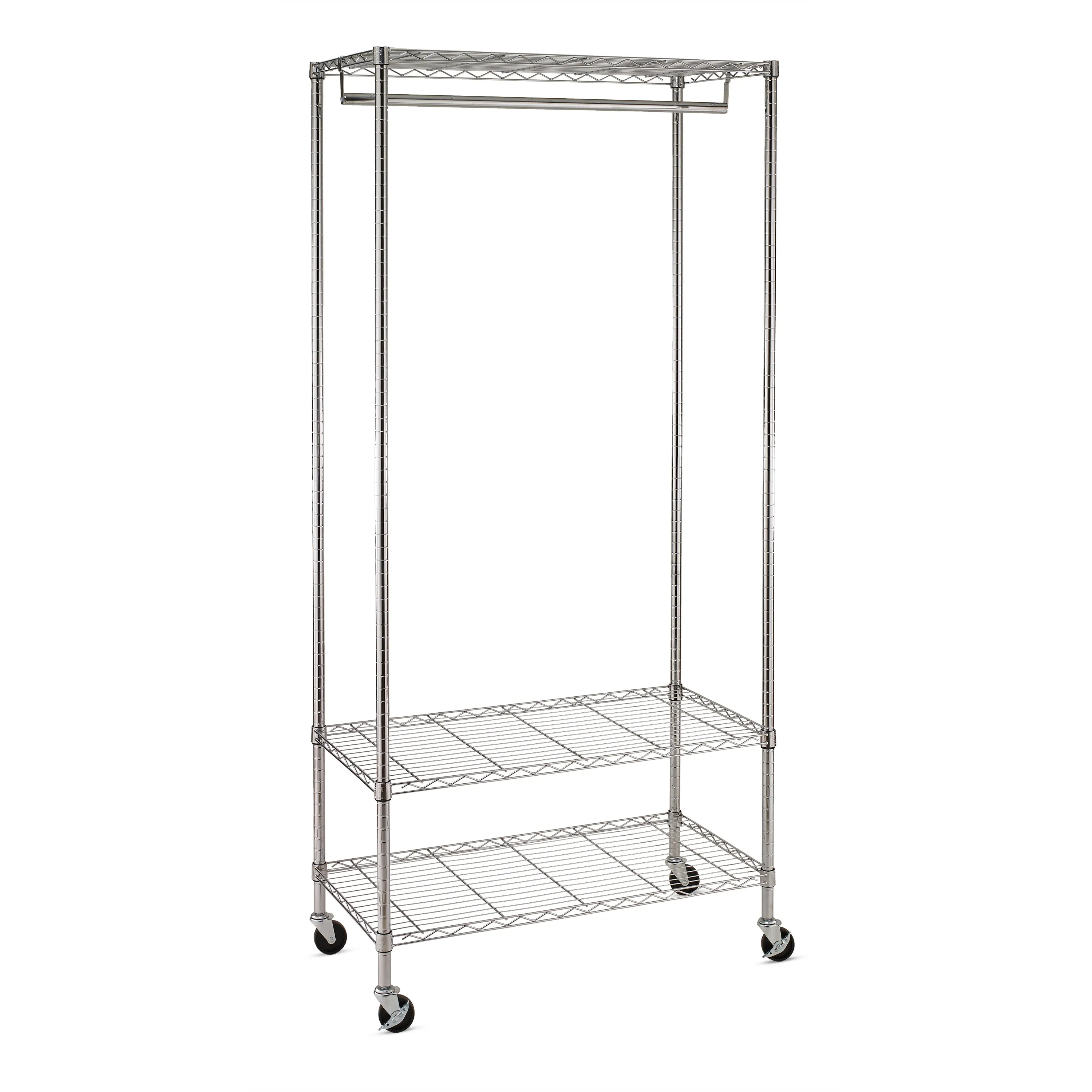 Chrome 3-Shelf Deluxe Rolling Clothes Rack