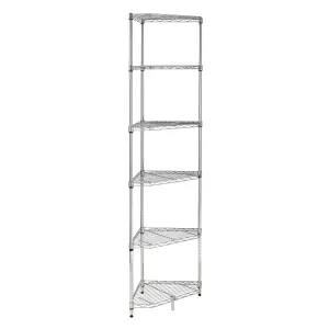 Chrome Steel 6-Tier Compact Corner Shelving Unit